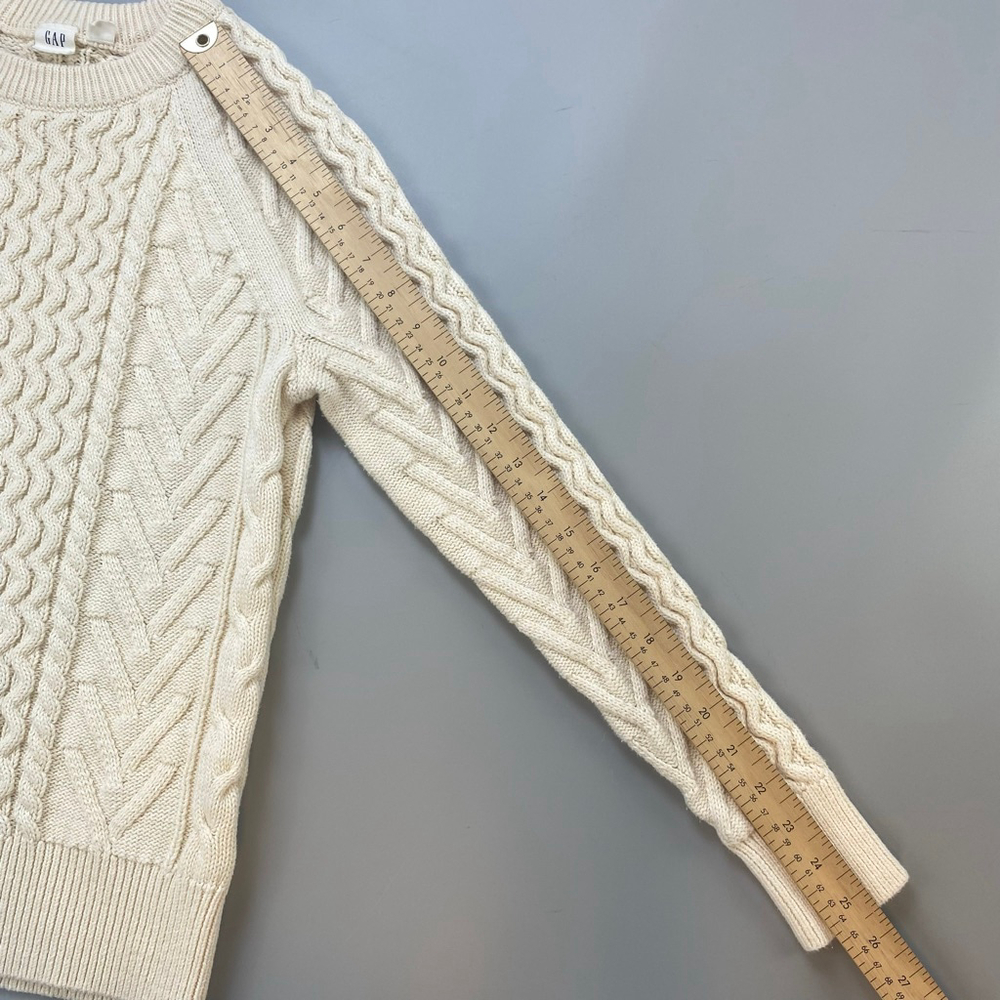 GAP Cable Knit Sweater Cream Womens XS Cottagecore Fisherman 3D Knit Heritage - Picture 7 of 13